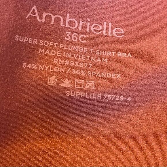 Ambrielle Light Burgundy Super Soft Plunge T-Shirt Bra Size 36C Underwire Padded - Picture 4 of 6